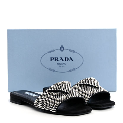 Prada Satin Crystal Logo 10mm Slide Sandals 35 Black 8 of 8