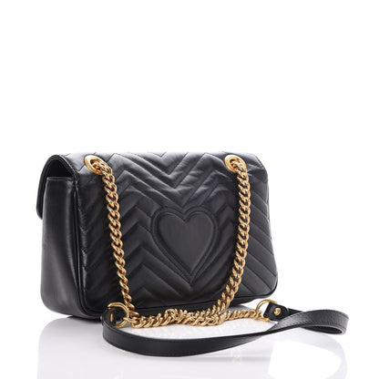 Gucci Calfskin Matelasse Small GG Marmont Shoulder Bag Black 3 of 7