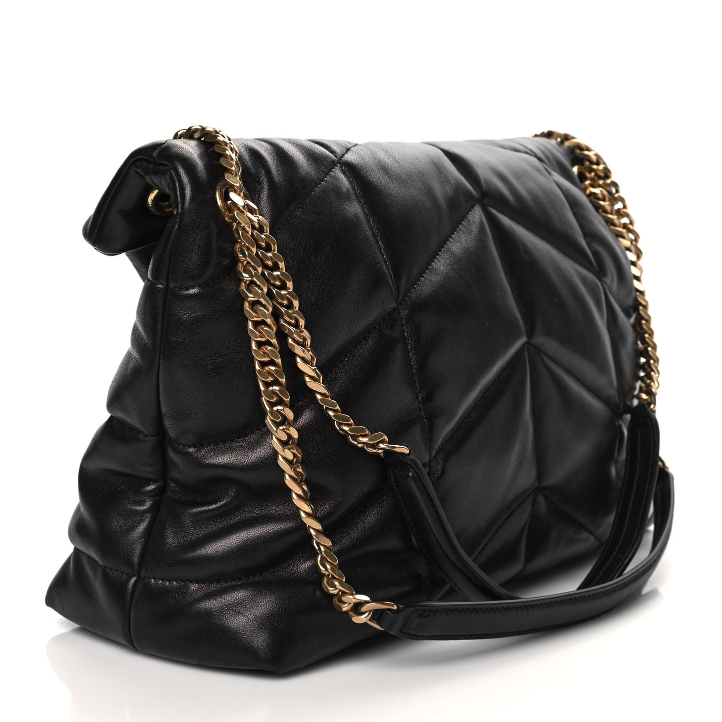 Lambskin Quilted Medium Loulou Puffer Monogram Chain Satchel Black