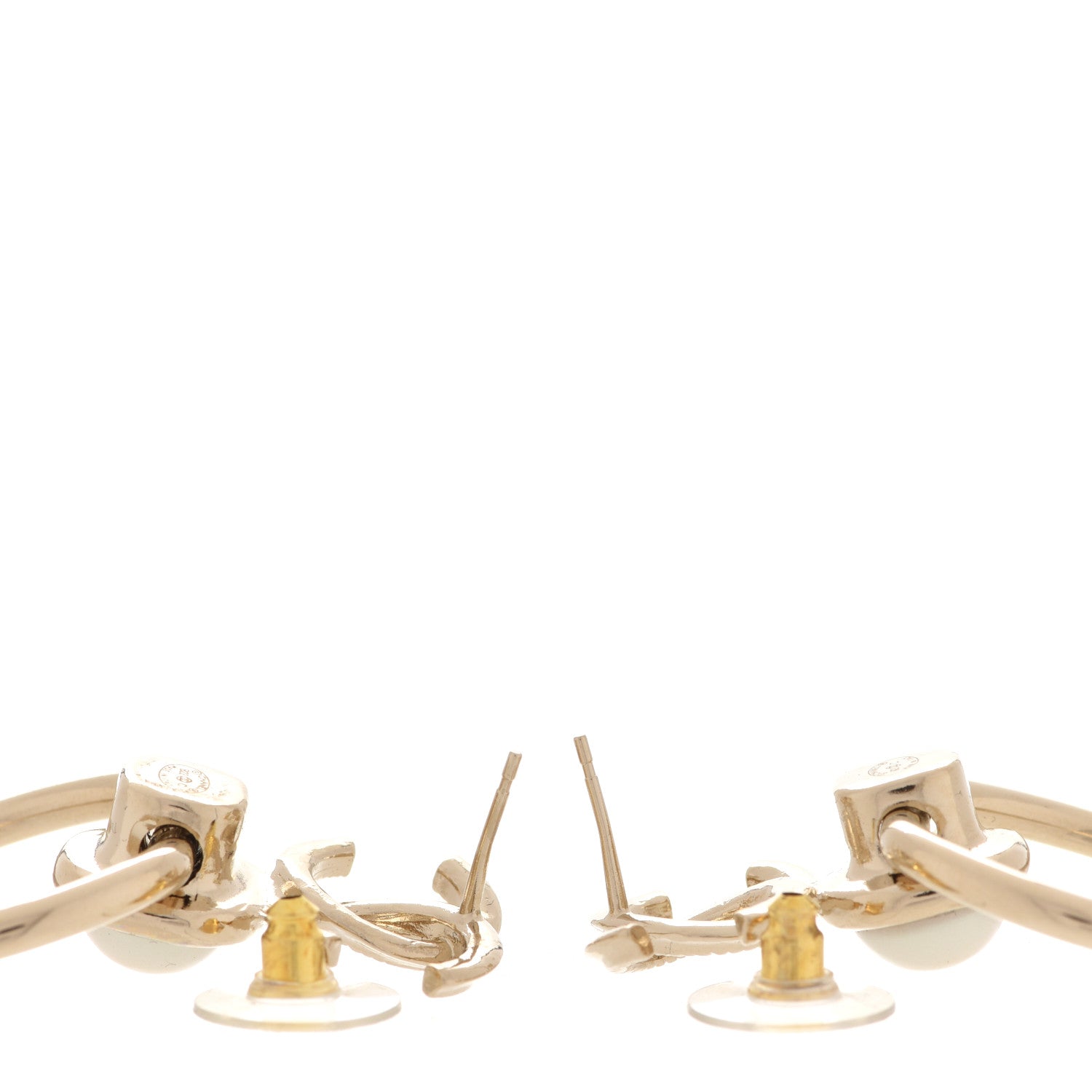 Chanel Metal Pearl CC Hoop Drop Earrings Gold 3 of 5