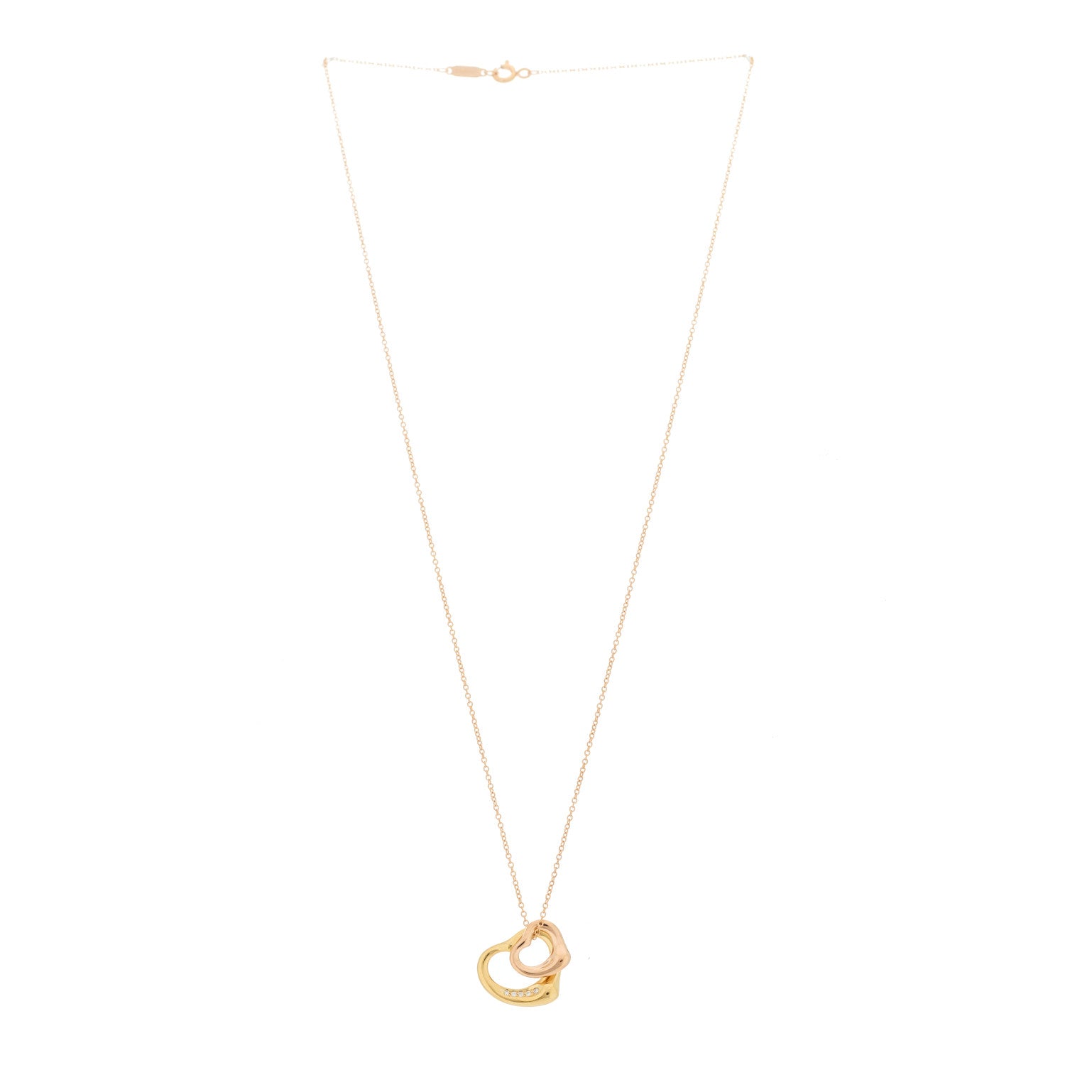 Tiffany 18K Rose Yellow Gold Diamond Elsa Peretti Two Open Heart Pendant Necklace 3 of 6