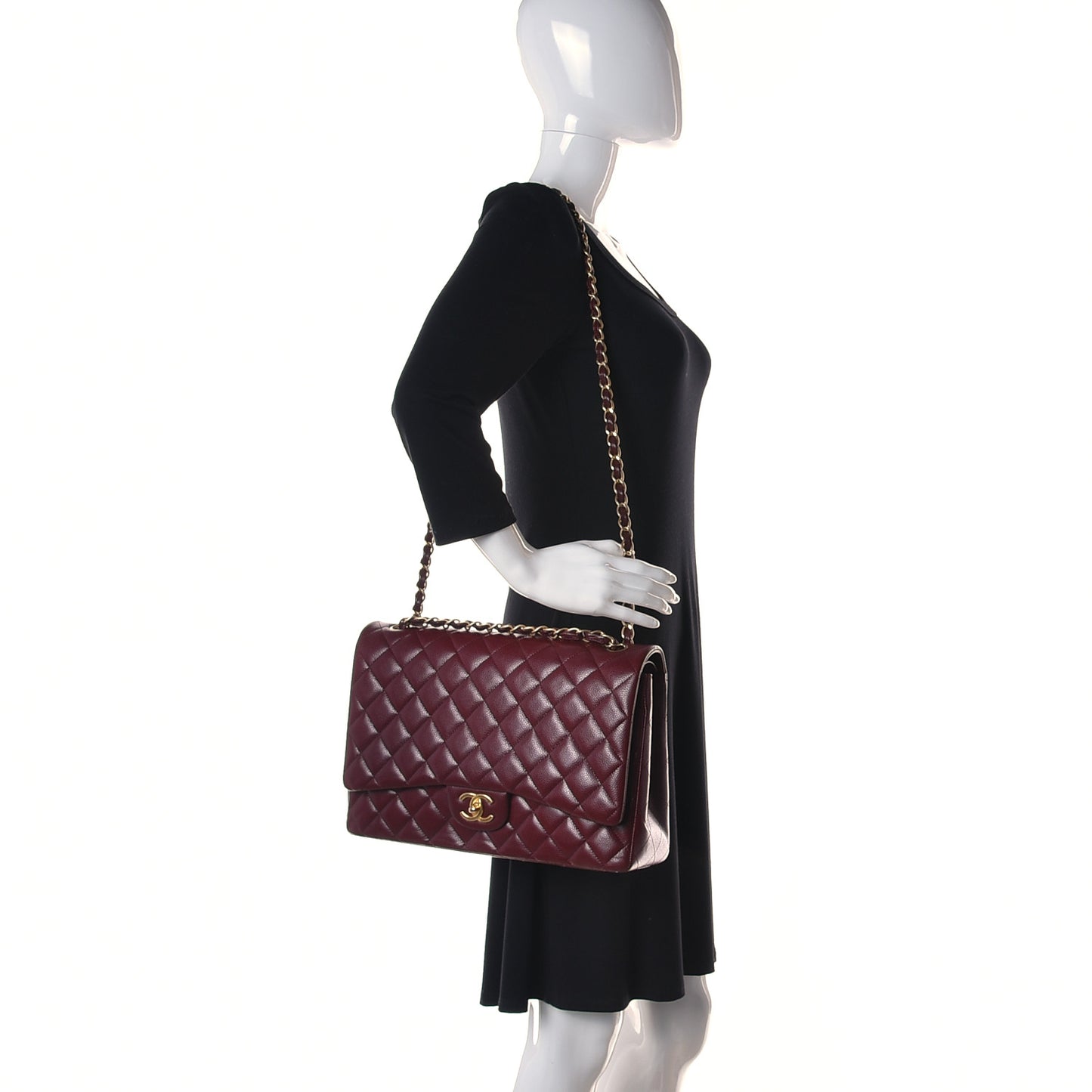 Caviar Quilted Maxi Double Flap Burgundy