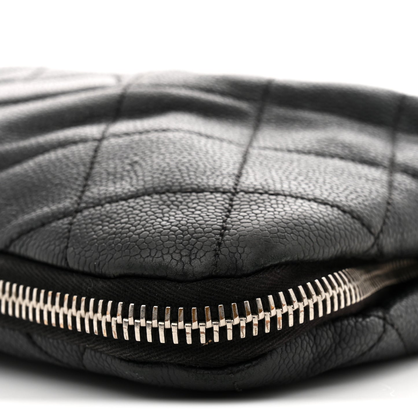 Caviar Quilted Expandable Zip Shoulder Bag Black