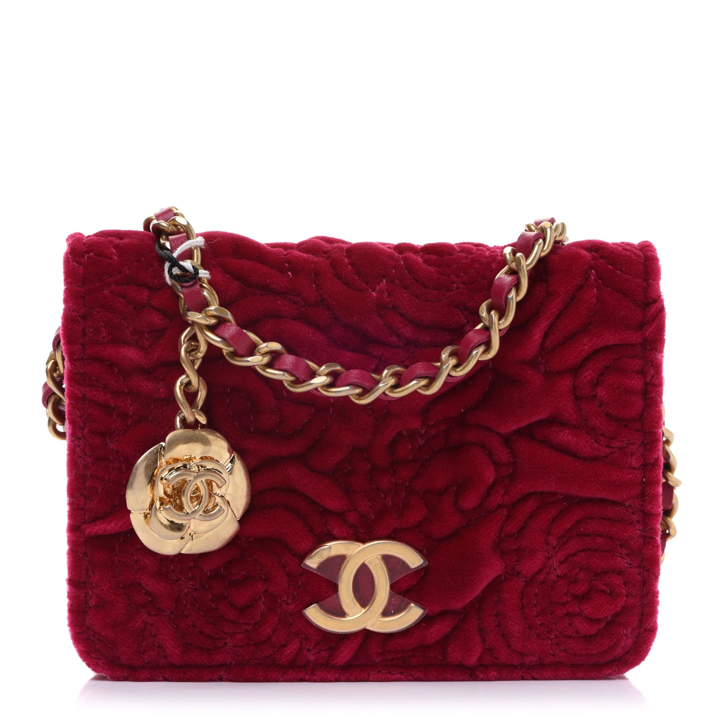 Velvet Quilted Camellia Velvet Flap Coin Purse With Chain Fuchsia