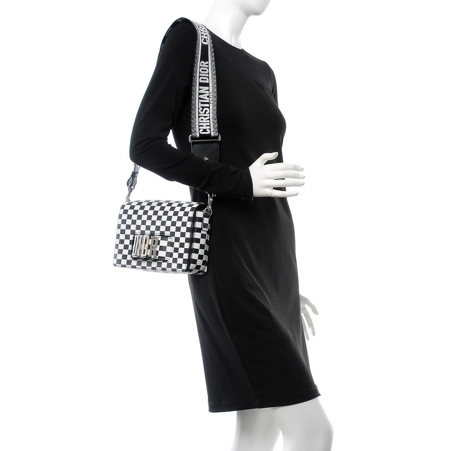 Smooth Calfskin Checkered Dio(r)evolution Flap Bag Black White