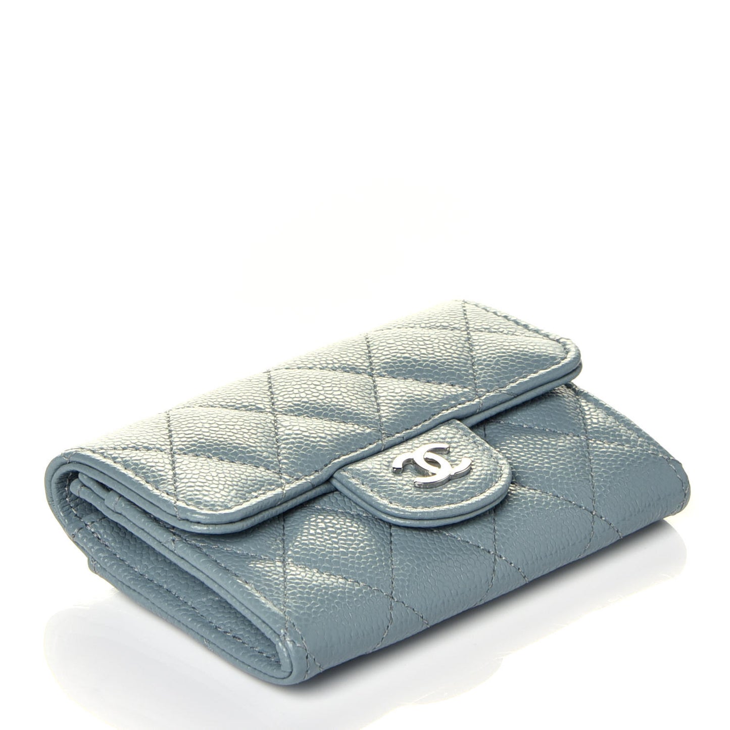 Caviar Quilted Flap Card Holder Wallet Blue