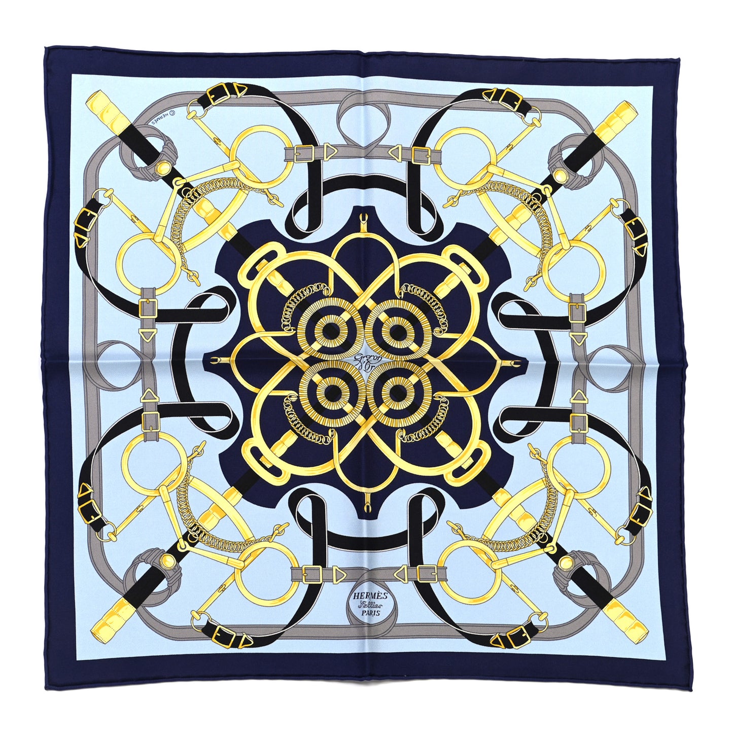 Silk Eperon D'Or Pocket Square Scarf Marine Ciel Gold