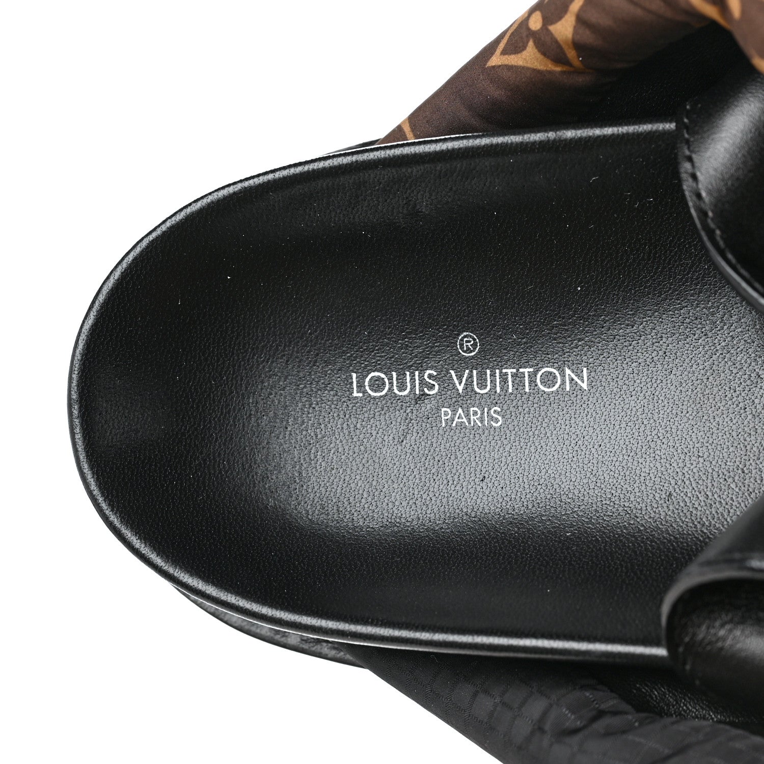 Louis Vuitton Calfskin Padded Nylon Monogram Paseo Flat Comfort Sandals 41 Black 7 of 8