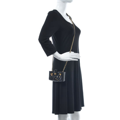 Chanel Aged Calfskin Quilted Lucky Charms Mini Phone Holder Clutch Black 2 of 8