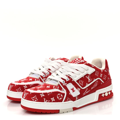 Louis Vuitton Jacquard Velvet Monogram Mens LV Trainer Sneakers 6.5 Red 4 of 10