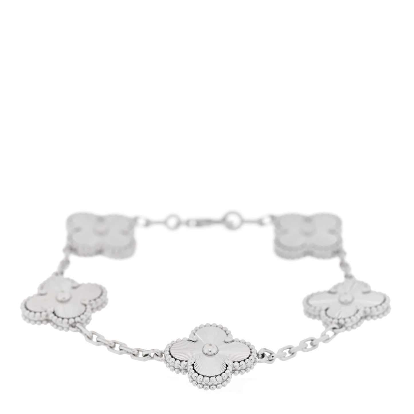 18K White Gold 5 Motifs Guilloche Vintage Alhambra Bracelet