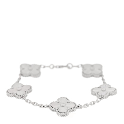 Van Cleef & Arpels 18K White Gold 5 Motifs Guilloche Vintage Alhambra Bracelet 1 of 4