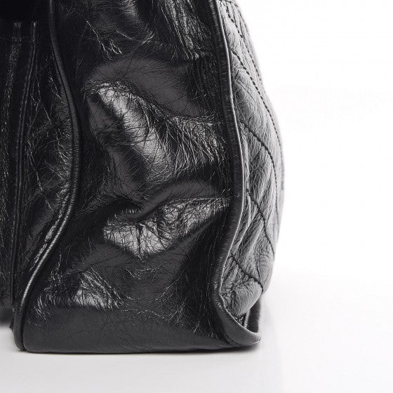 Crinkled Calfskin Matelasse Monogram Medium Niki Chain Satchel Black