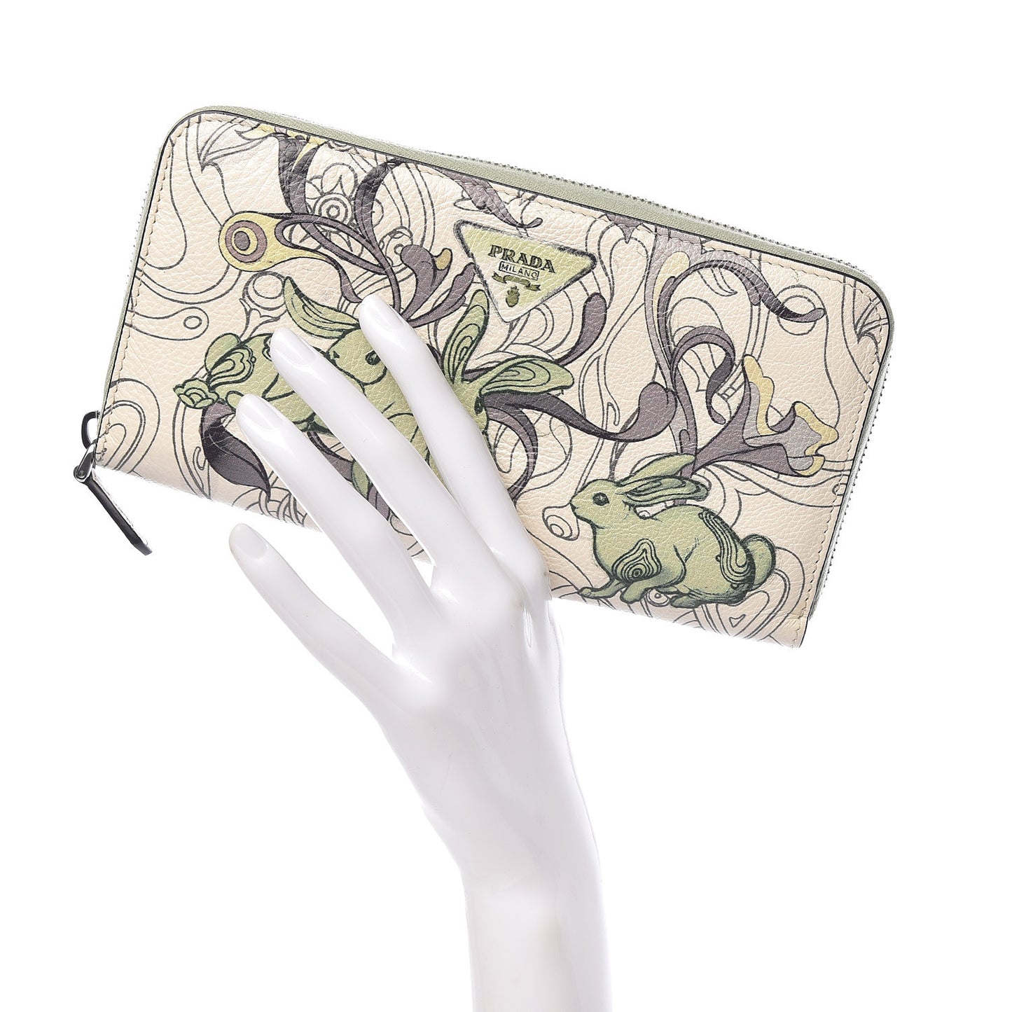 X JAMES JEAN Glace Calfskin Rabbit Print Zip Around Wallet Giada