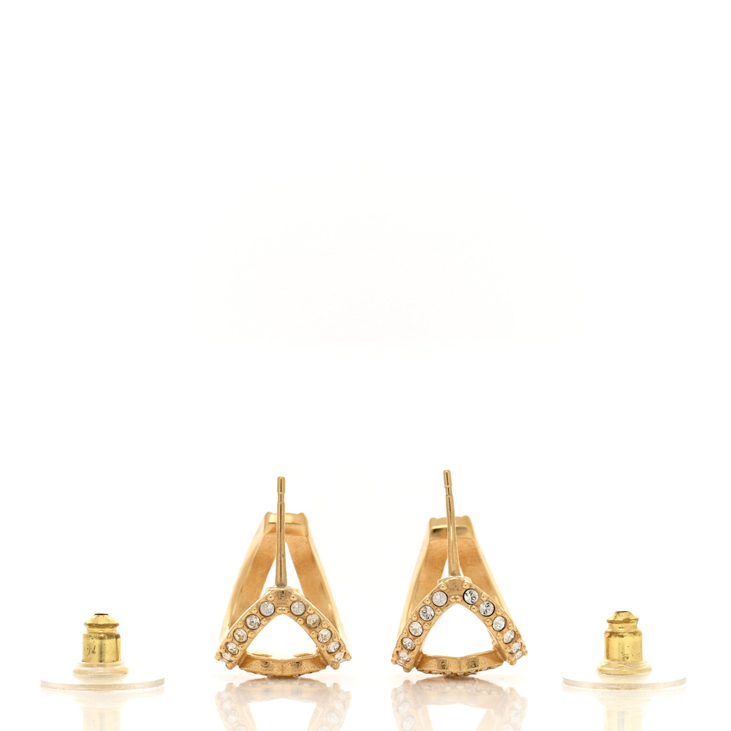Chanel Crystal Strass CC Double Hoop Earrings Gold 3 of 5