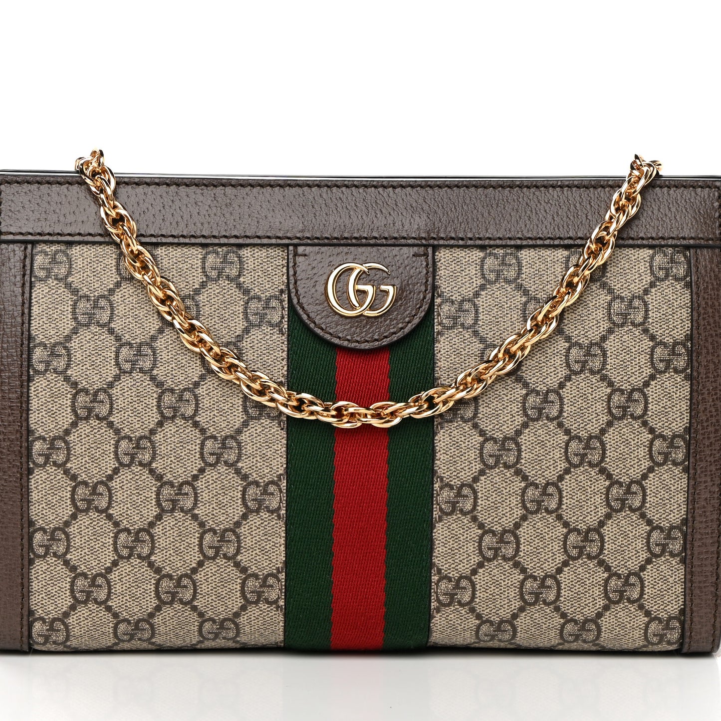 GG Supreme Monogram Web Small Ophidia Chain Shoulder Bag Brown