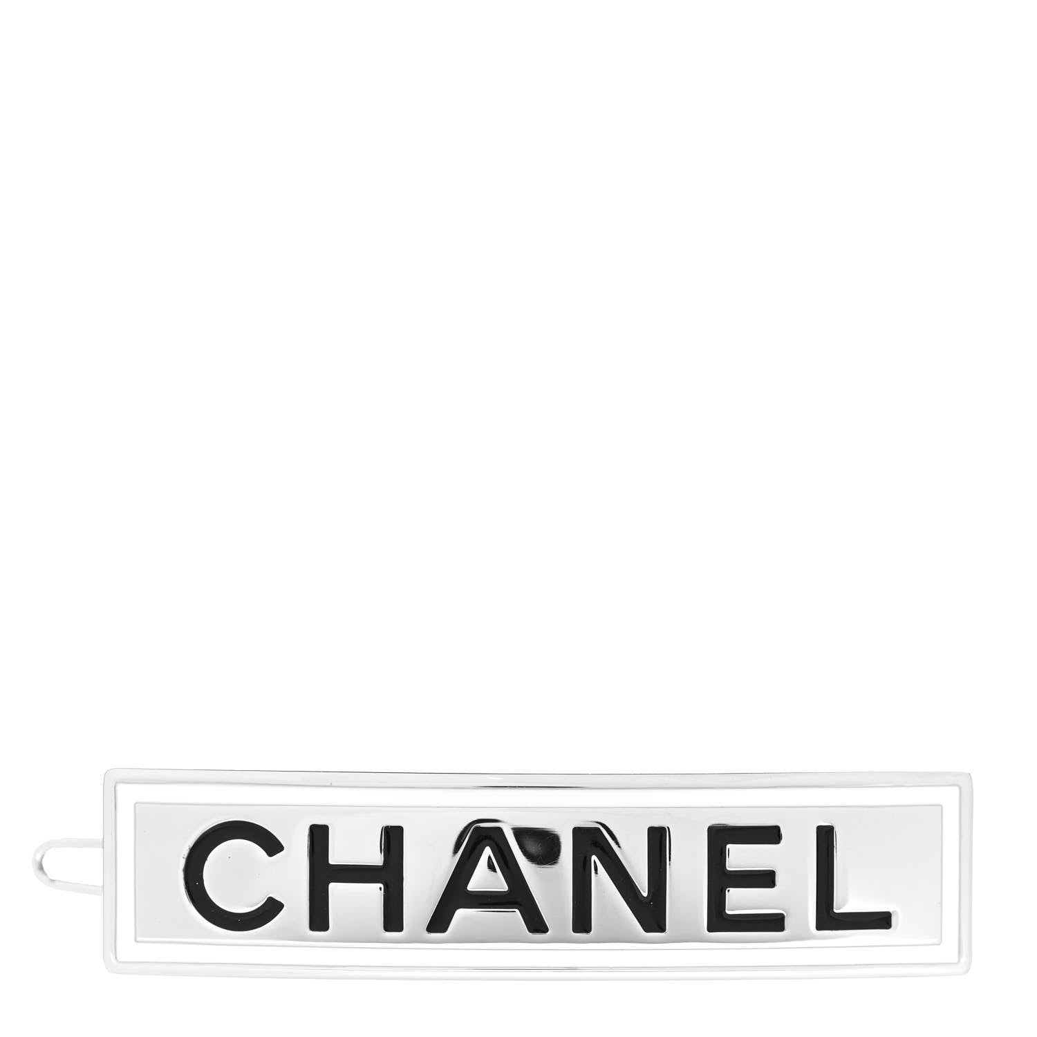 Chanel Metal Enamel Logo Hair Clip Silver 1 of 4