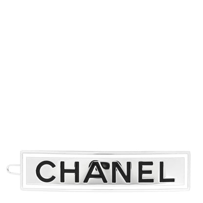 Chanel Metal Enamel Logo Hair Clip Silver 1 of 4