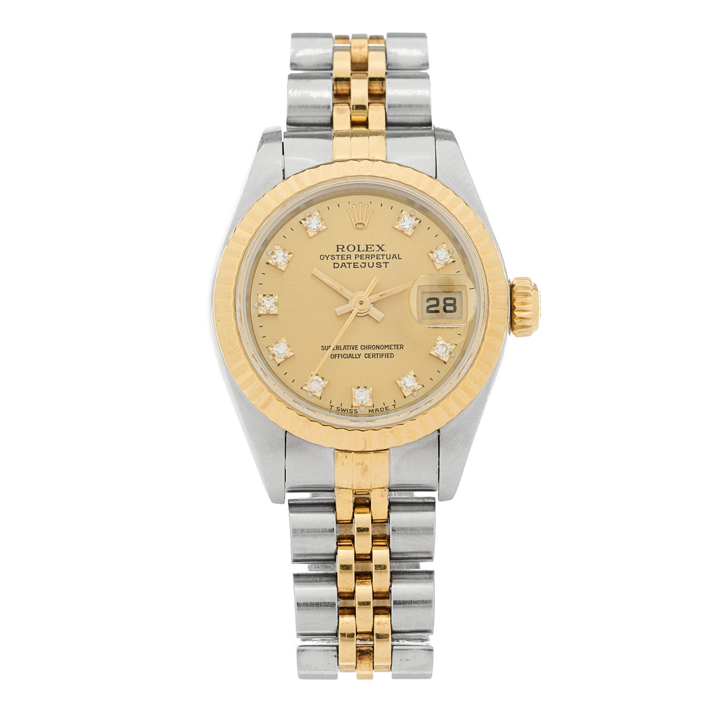 Stainless Steel 18K Yellow Gold Diamond 26mm Oyster Perpetual Datejust Watch Champagne 69173