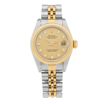 Rolex Stainless Steel 18K Yellow Gold Diamond 26mm Oyster Perpetual Datejust Watch Champagne 69173 1 of 5