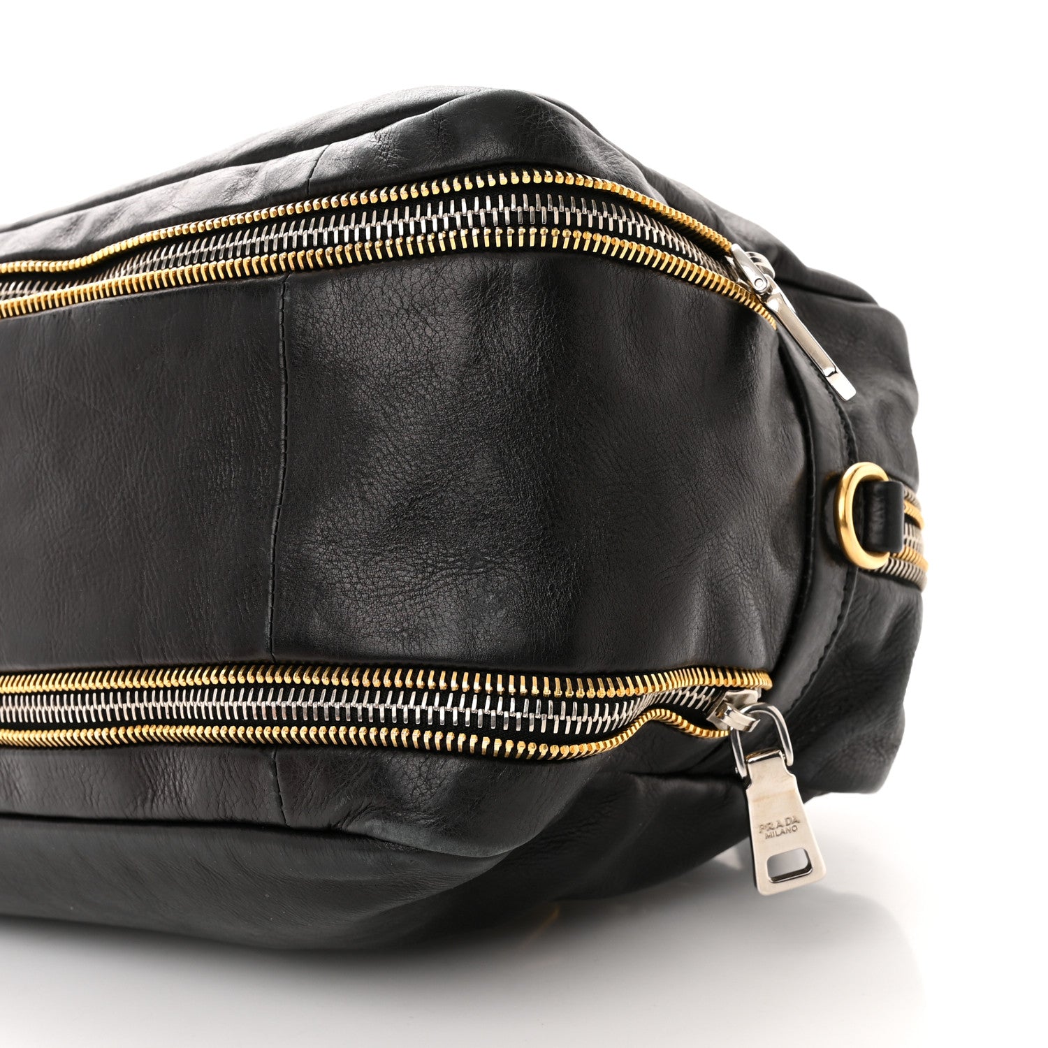 Prada Glace Calfskin Zippers Plaque Boston Black 9 of 10