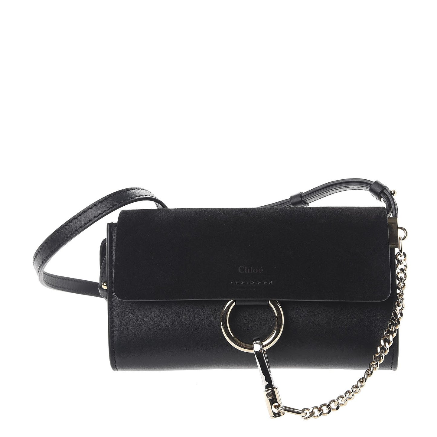 Suede Calfskin Mini Faye Shoulder Bag Black