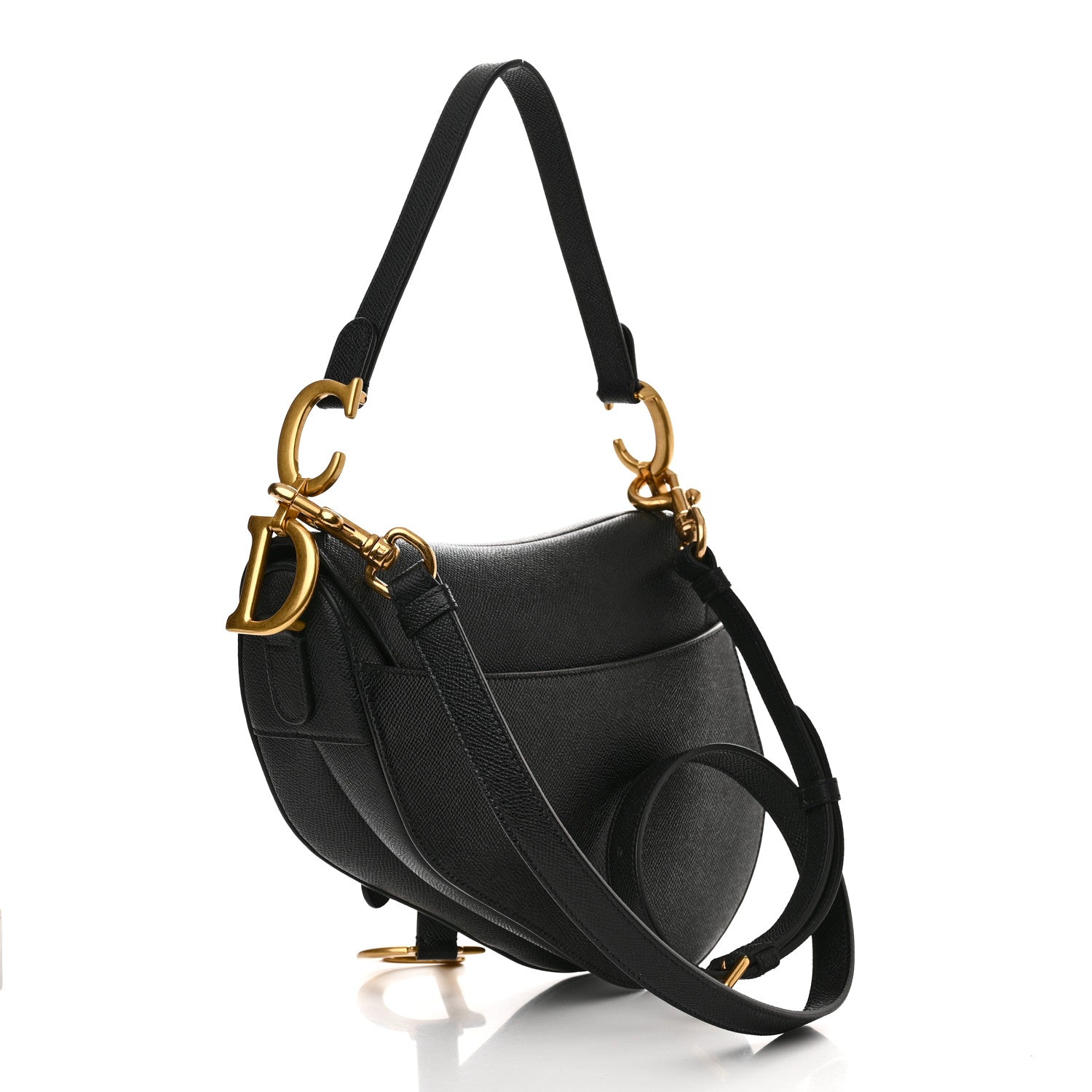 Christian Dior Grained Calfskin Saddle Bag With Strap Black 3 of 10