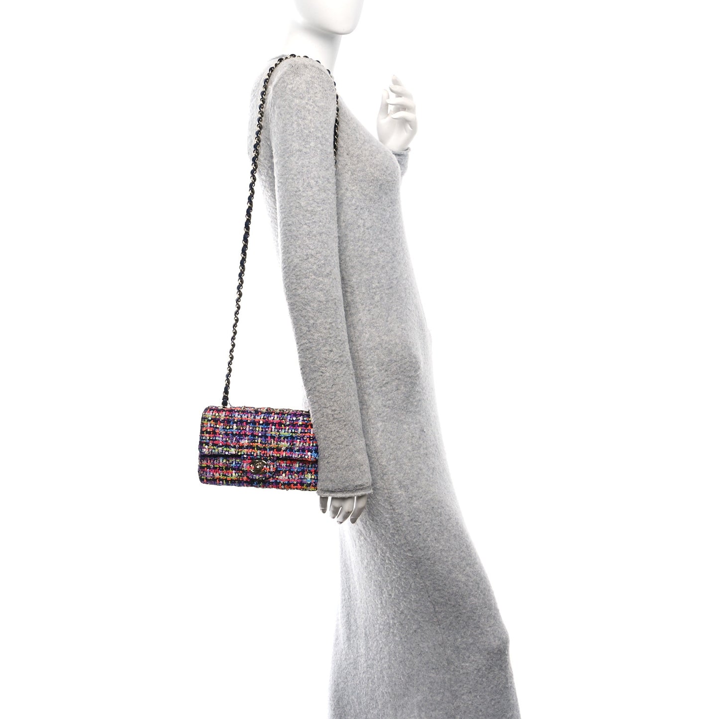 Tweed Quilted Mini Rectangular Flap Navy Blue Multicolor
