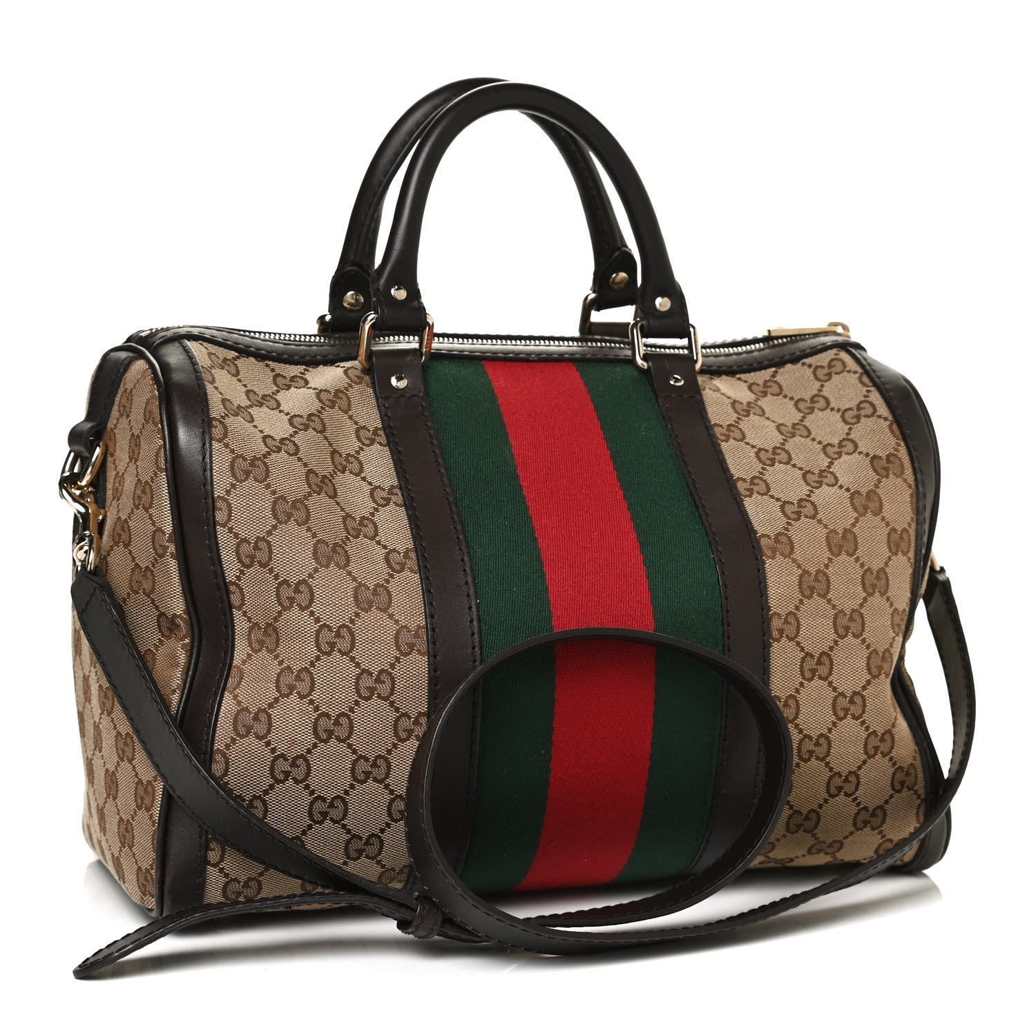 Gucci Monogram Vintage Web Medium Boston Dark Brown 3 of 16