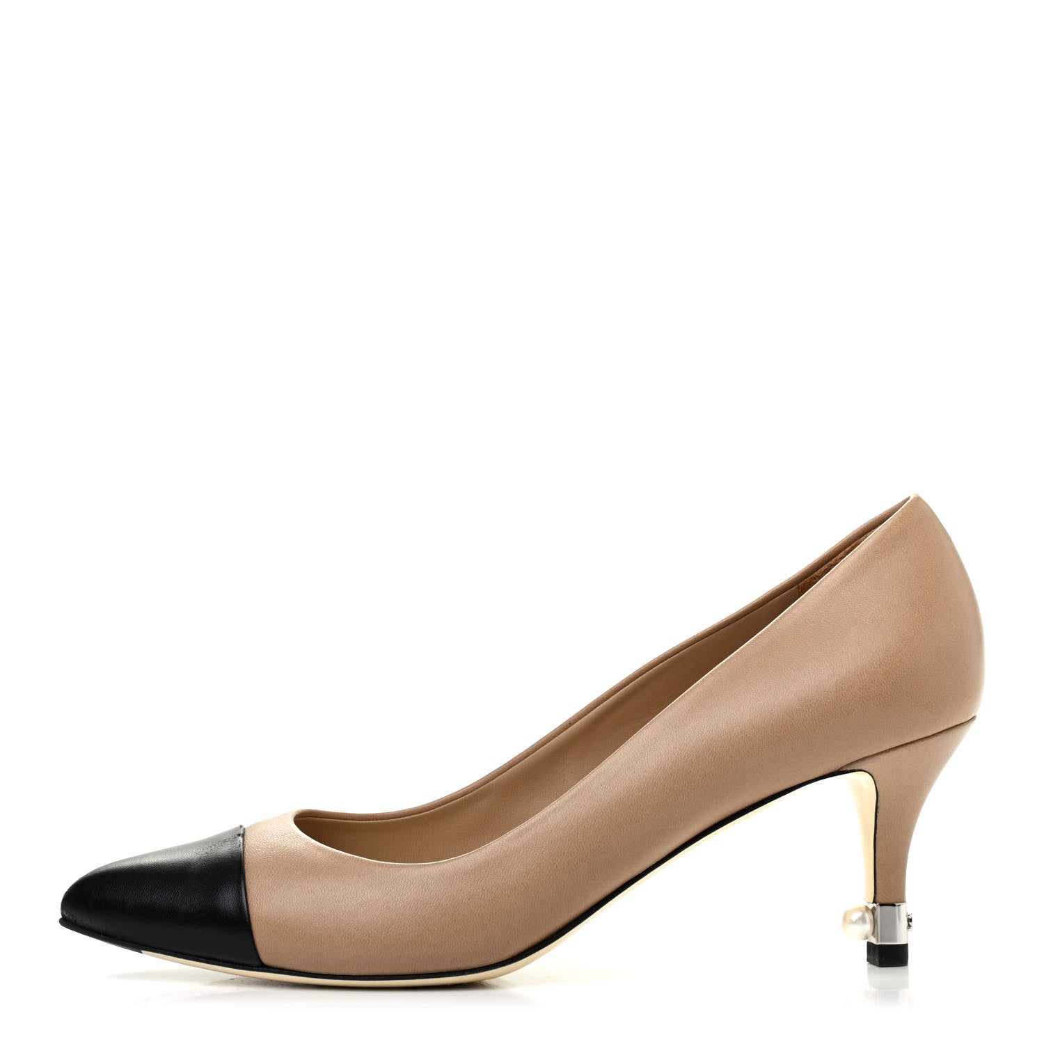 Chanel Lambskin Cap Toe Pearl Pumps 39 Beige Black 1 of 8