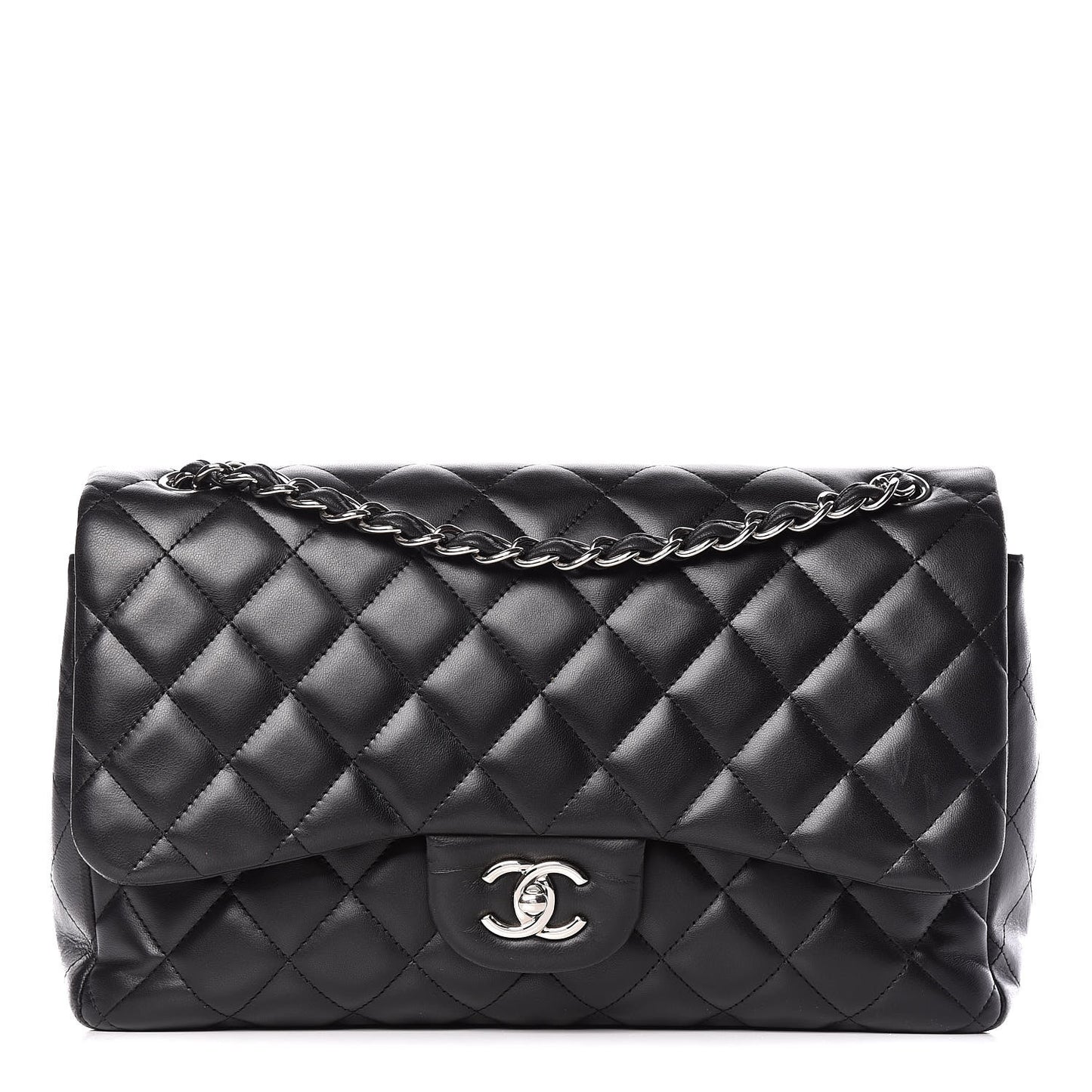 Lambskin Quilted Jumbo Double Flap Black