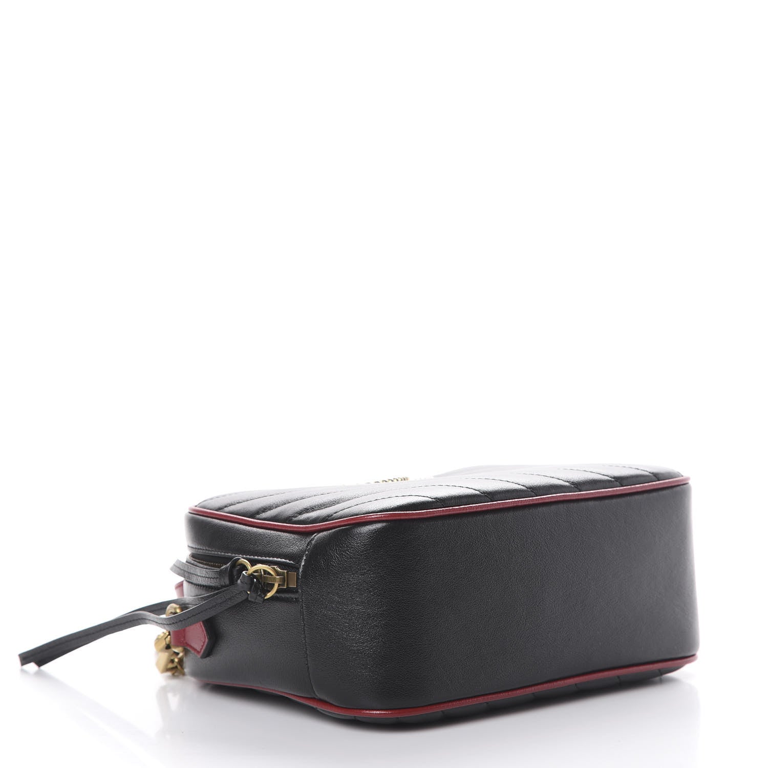 Gucci Vintage Effect Calfskin Matelasse Diagonal Small Torchon GG Marmont Bamboo Top Handle Shoulder Bag Black Romantic Cherry 3 of 9