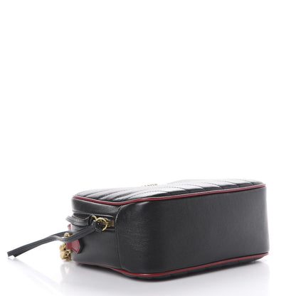 Gucci Vintage Effect Calfskin Matelasse Diagonal Small Torchon GG Marmont Bamboo Top Handle Shoulder Bag Black Romantic Cherry 3 of 9