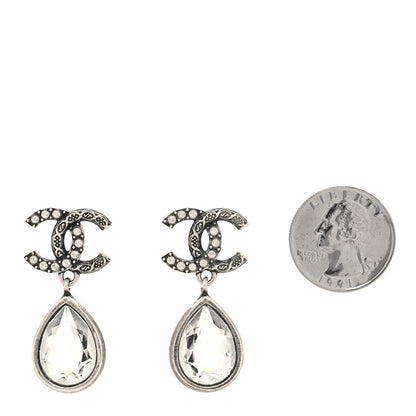 Chanel Crystal CC Tear Drop Earrings Silver 2 of 4