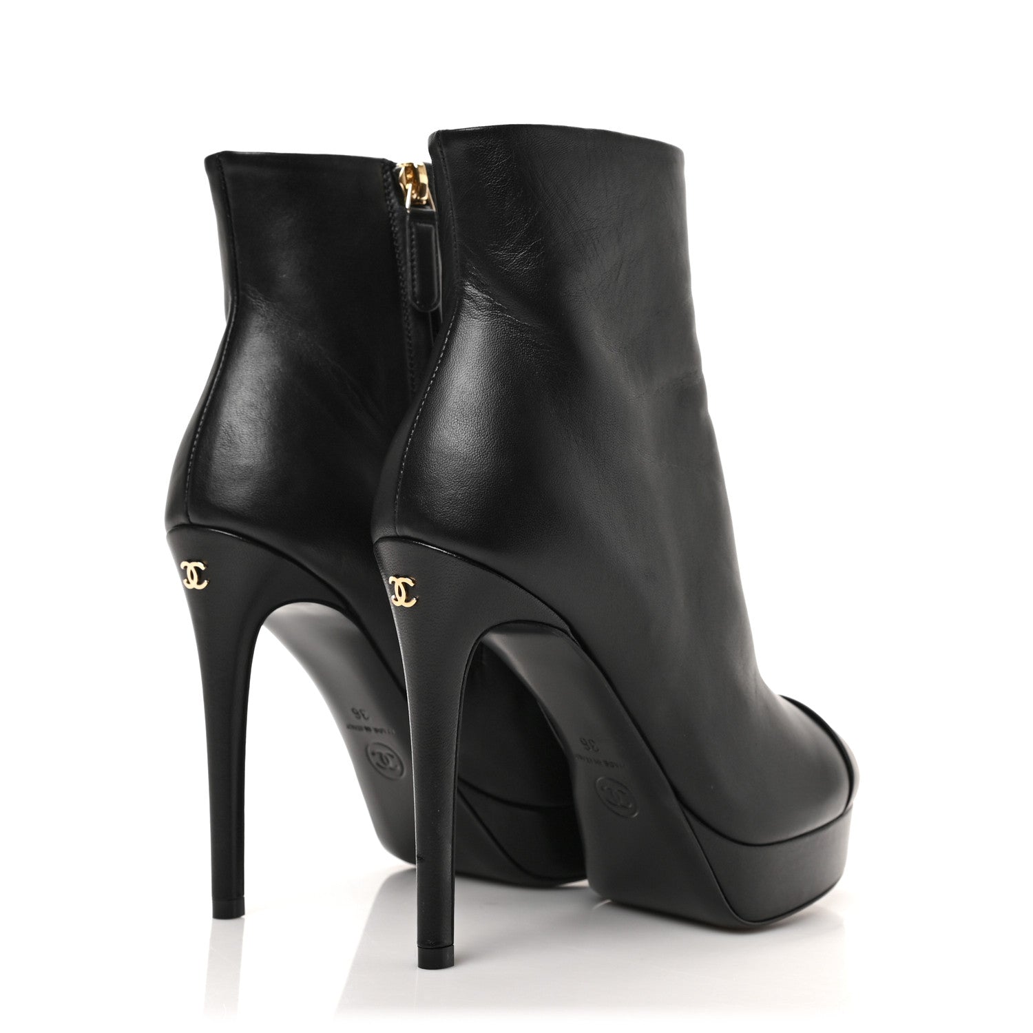 Chanel Lambskin Platform Ankle Boots 36 Black 4 of 8