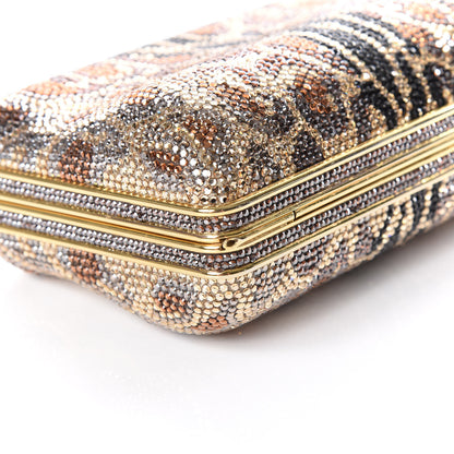 Judith Leiber Crystal Leopard Minaudiere Clutch Gold Brown 5 of 12