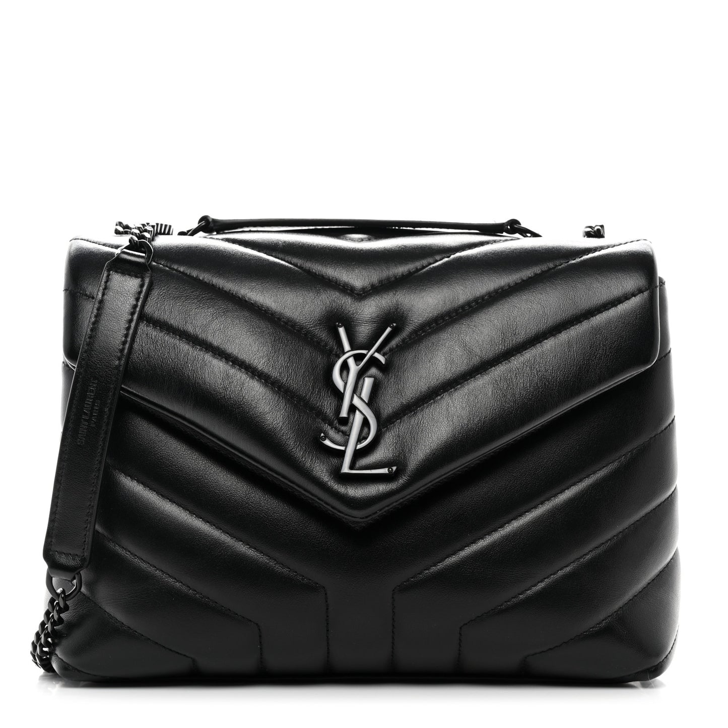 Calfskin Y Quilted Monogram Monochrome Small Loulou Chain Satchel Black