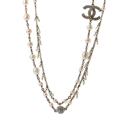 Chanel Pearl Crystal CC Long Necklace Gold 1 of 5