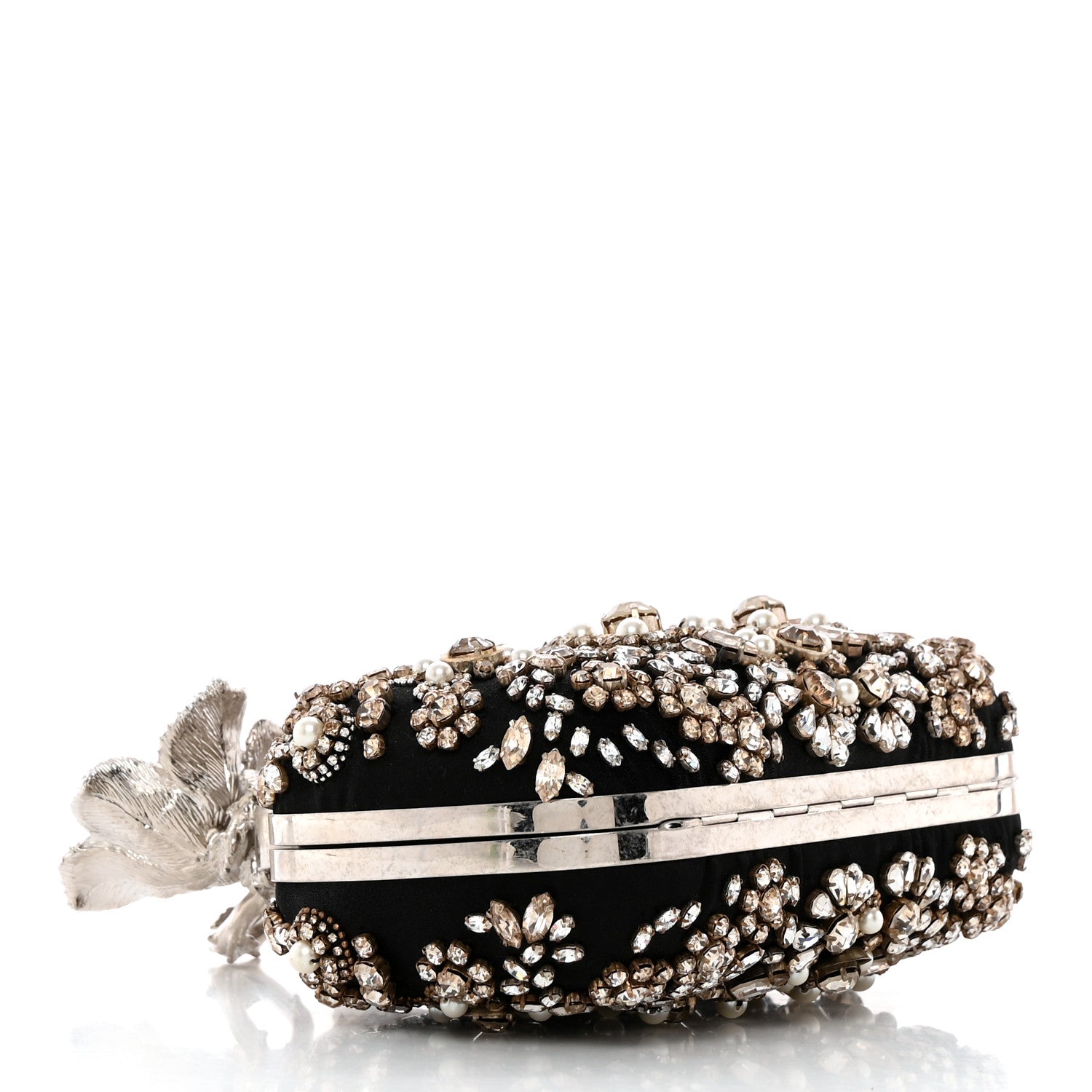 Alexander McQueen Satin Embellished Floral Knuckle Duster Box Clutch Black 4 of 11