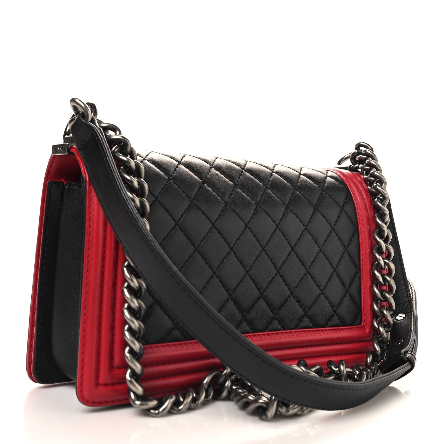 Chanel Lambskin Quilted Medium Boy Flap Black Red 3 of 10