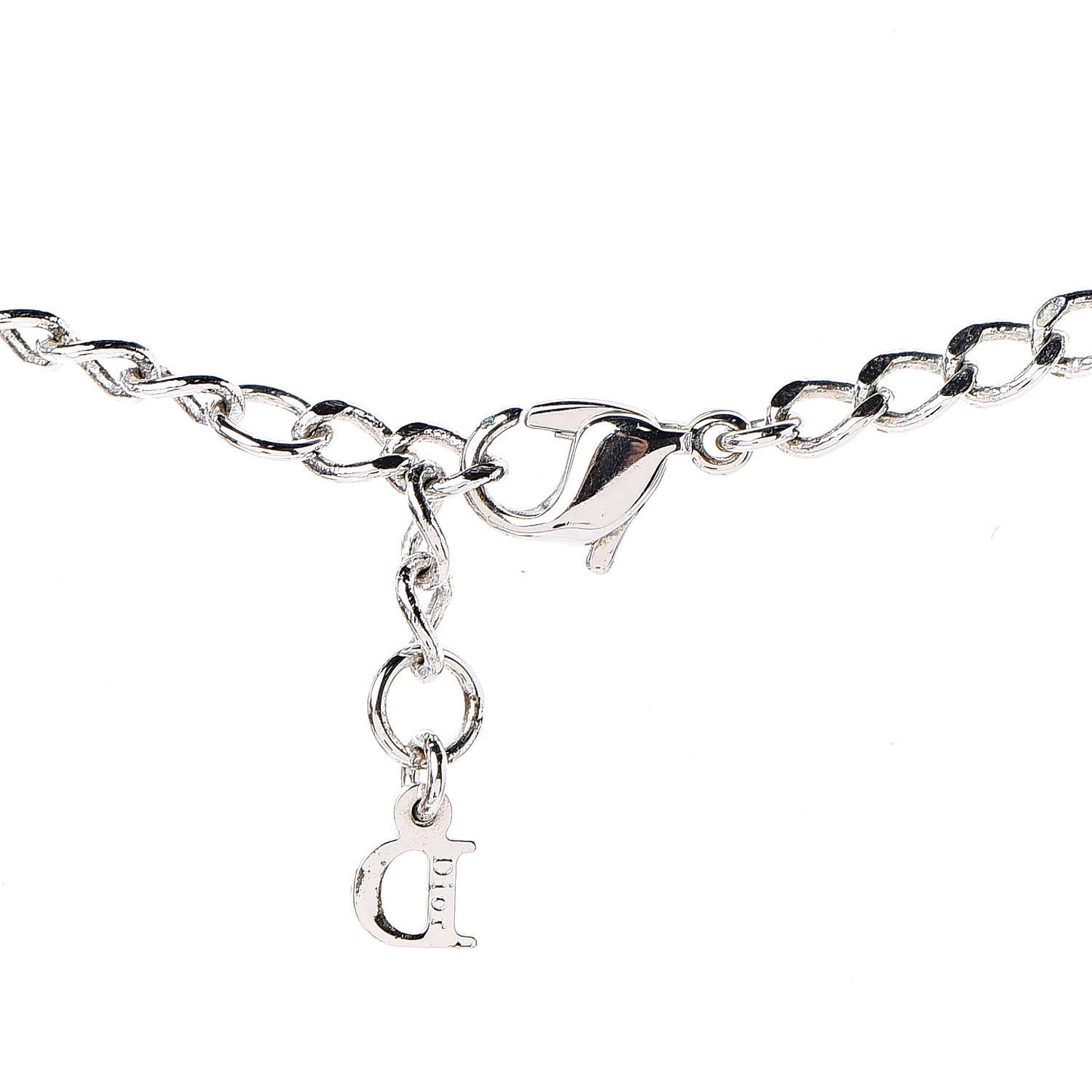 Crystal Bead Logo Necklace Silver