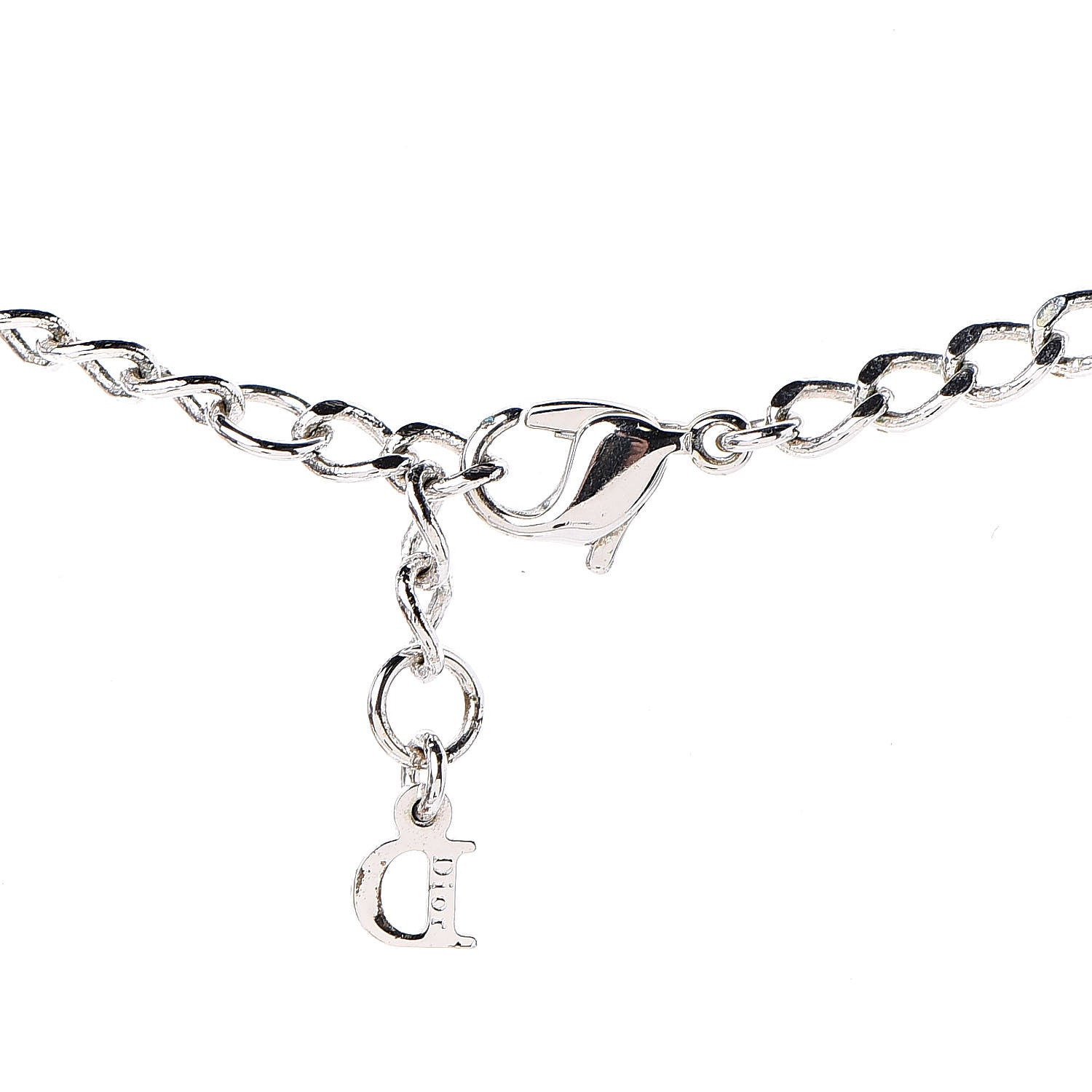 Christian Dior Crystal Bead Logo Necklace Silver 5 of 5
