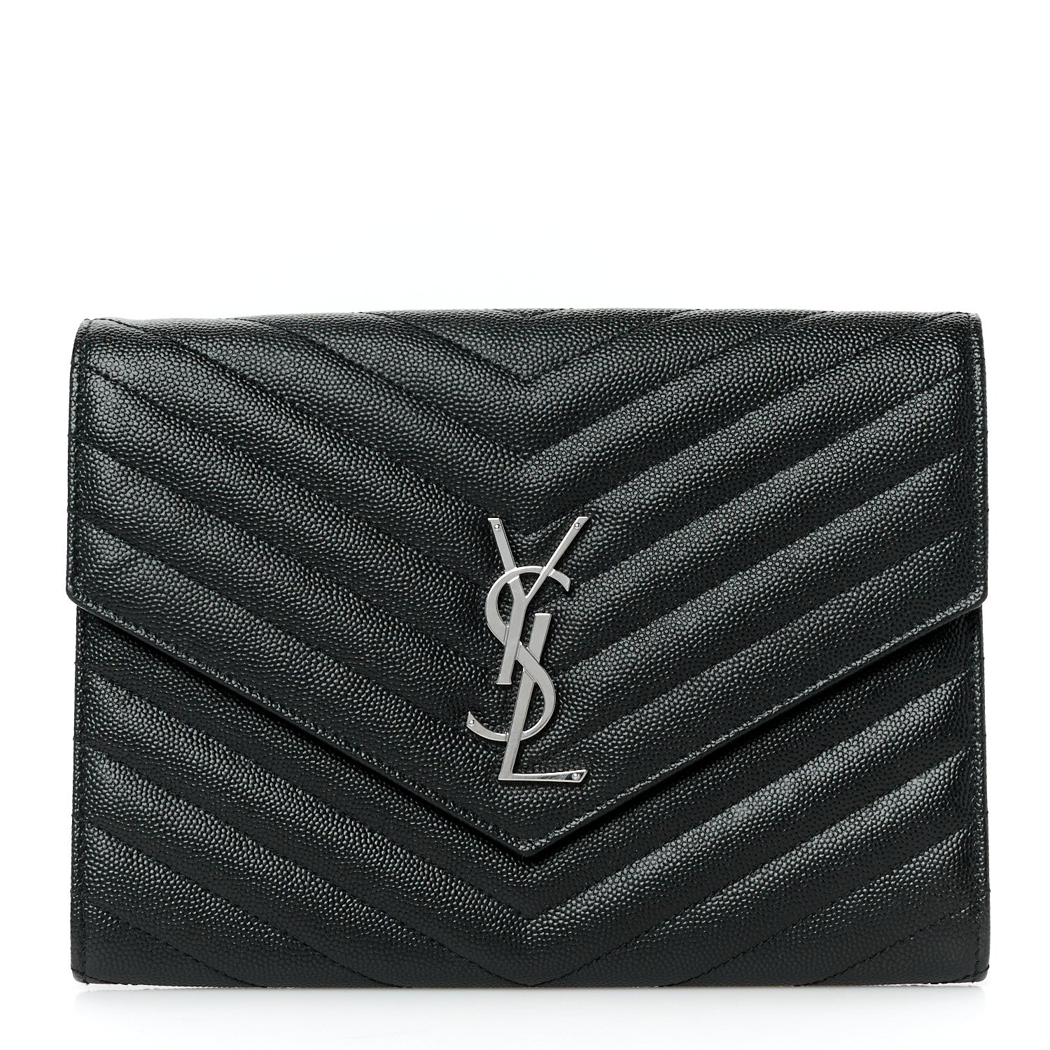 Saint Laurent Grain De Poudre Matelasse Chevron Monogram Envelope Clutch Black 1 of 8