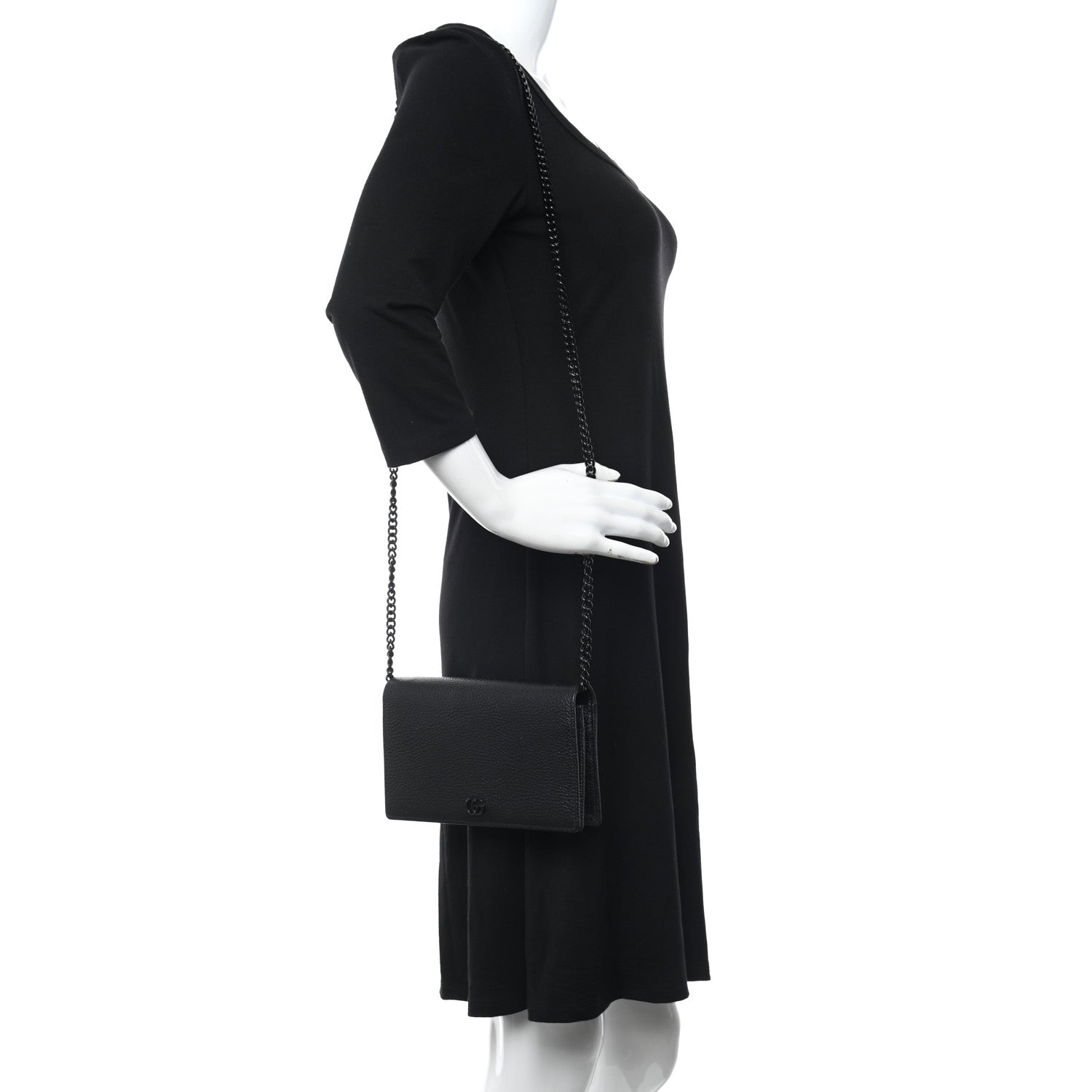 Gucci Calfskin Mini GG Marmont Chain Wallet Black 2 of 9