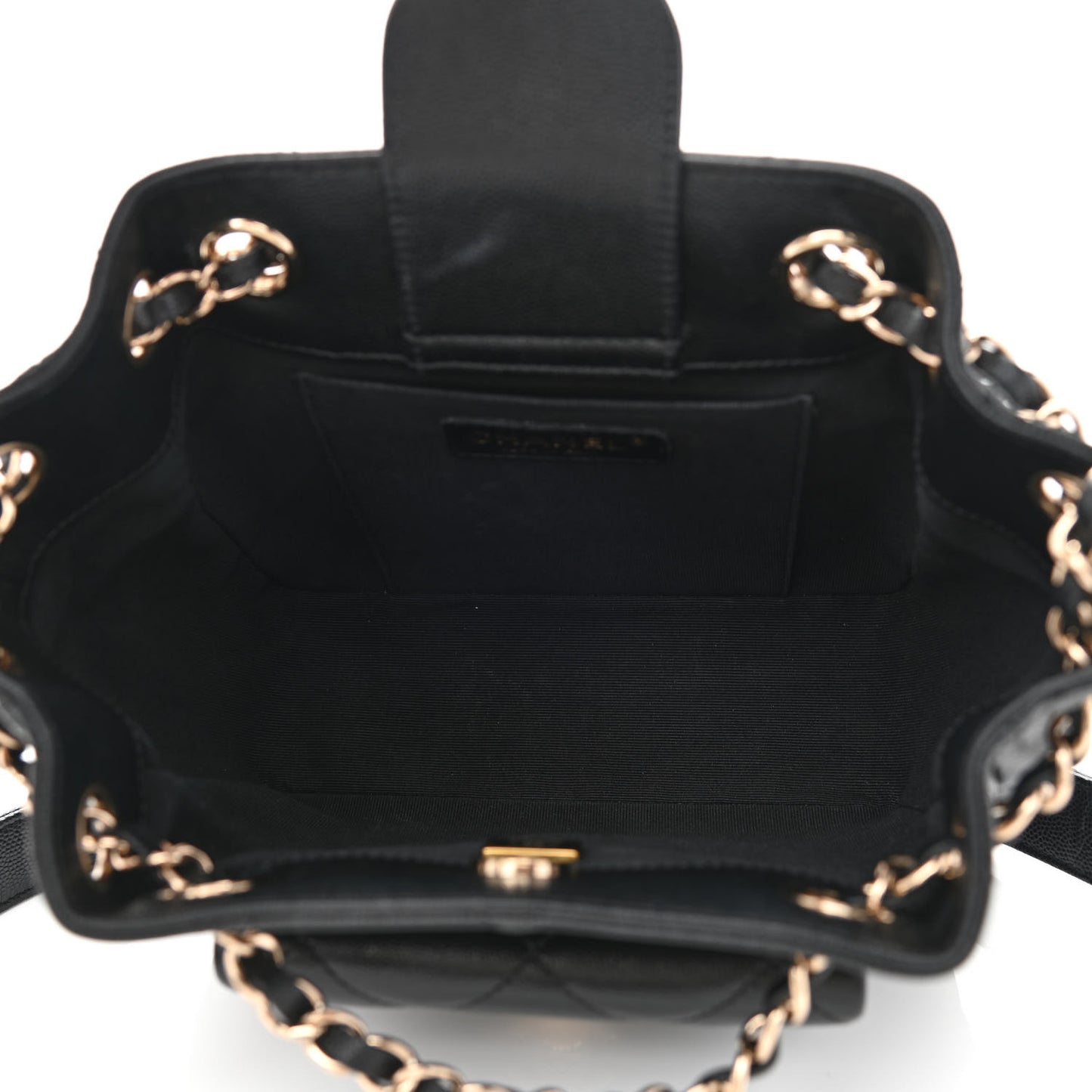 Caviar Quilted Flap Bucket Bag Black