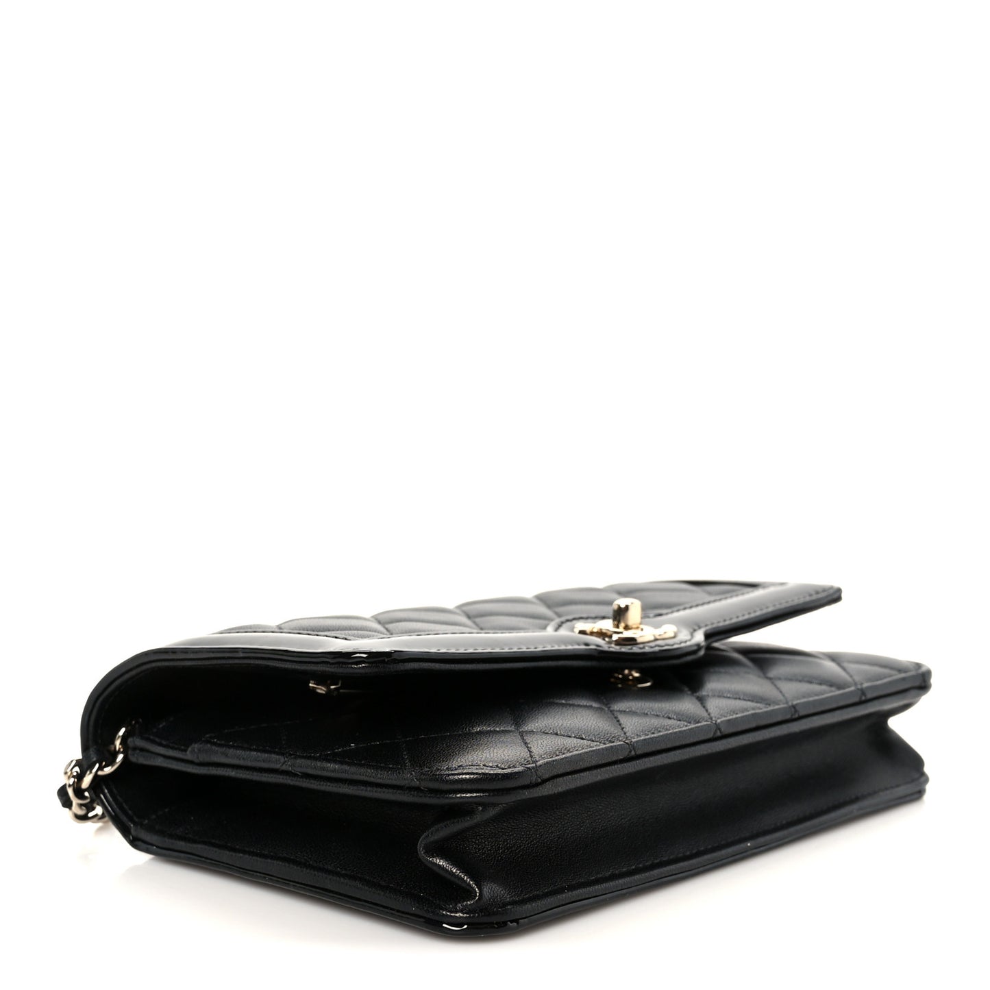 Lambskin Patent Calfskin Quilted Hold The Line CC Wallet On Chain WOC Black