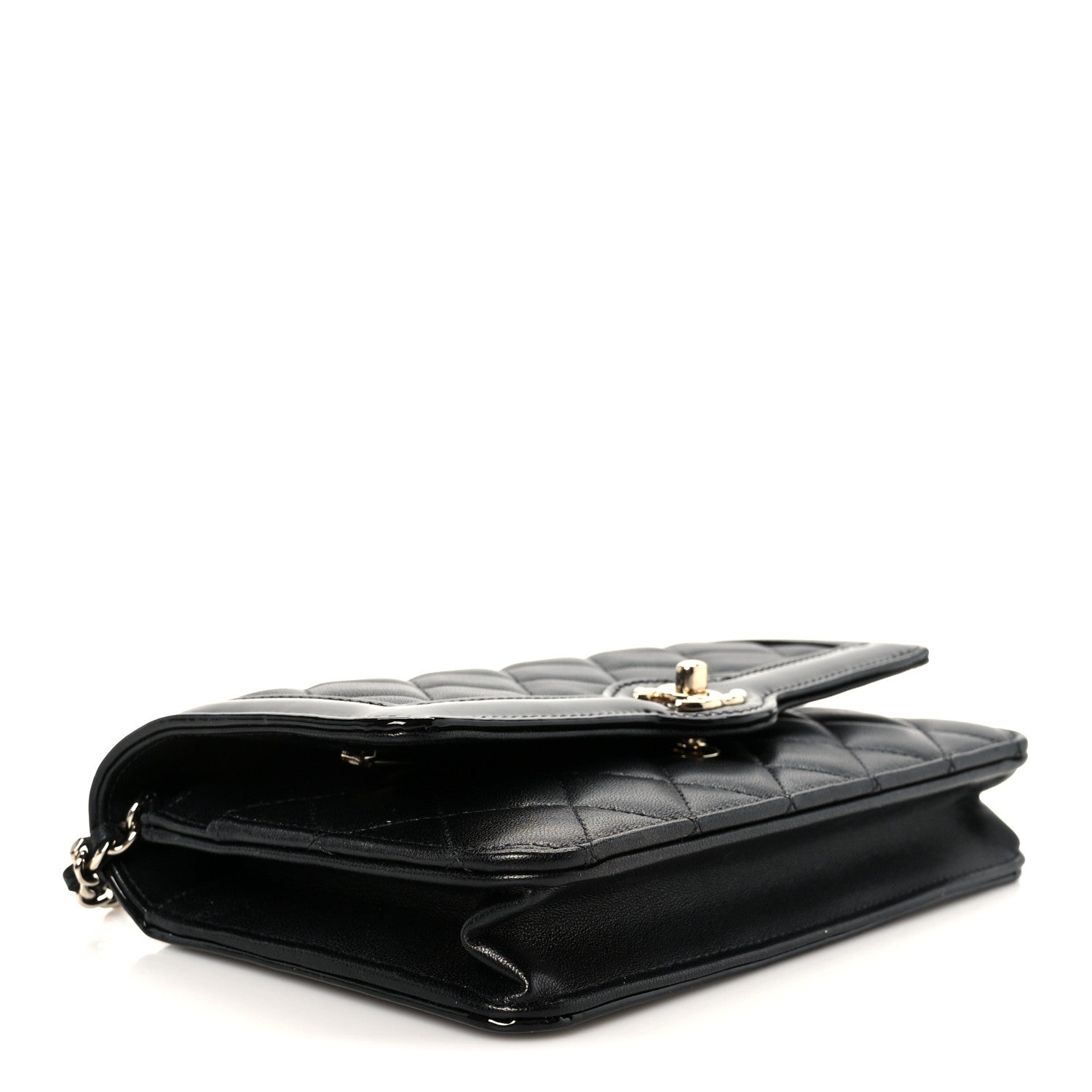 Chanel Lambskin Patent Calfskin Quilted Hold The Line CC Wallet On Chain WOC Black 4 of 12