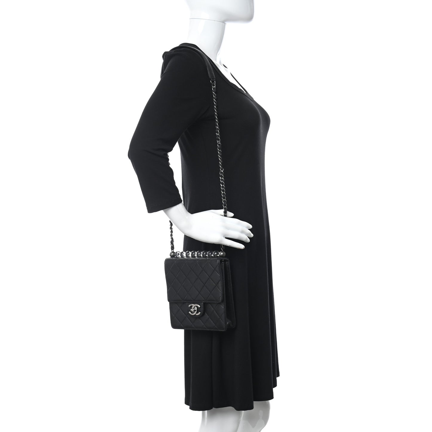 Goatskin Quilted Acrylic Beads Flap Black