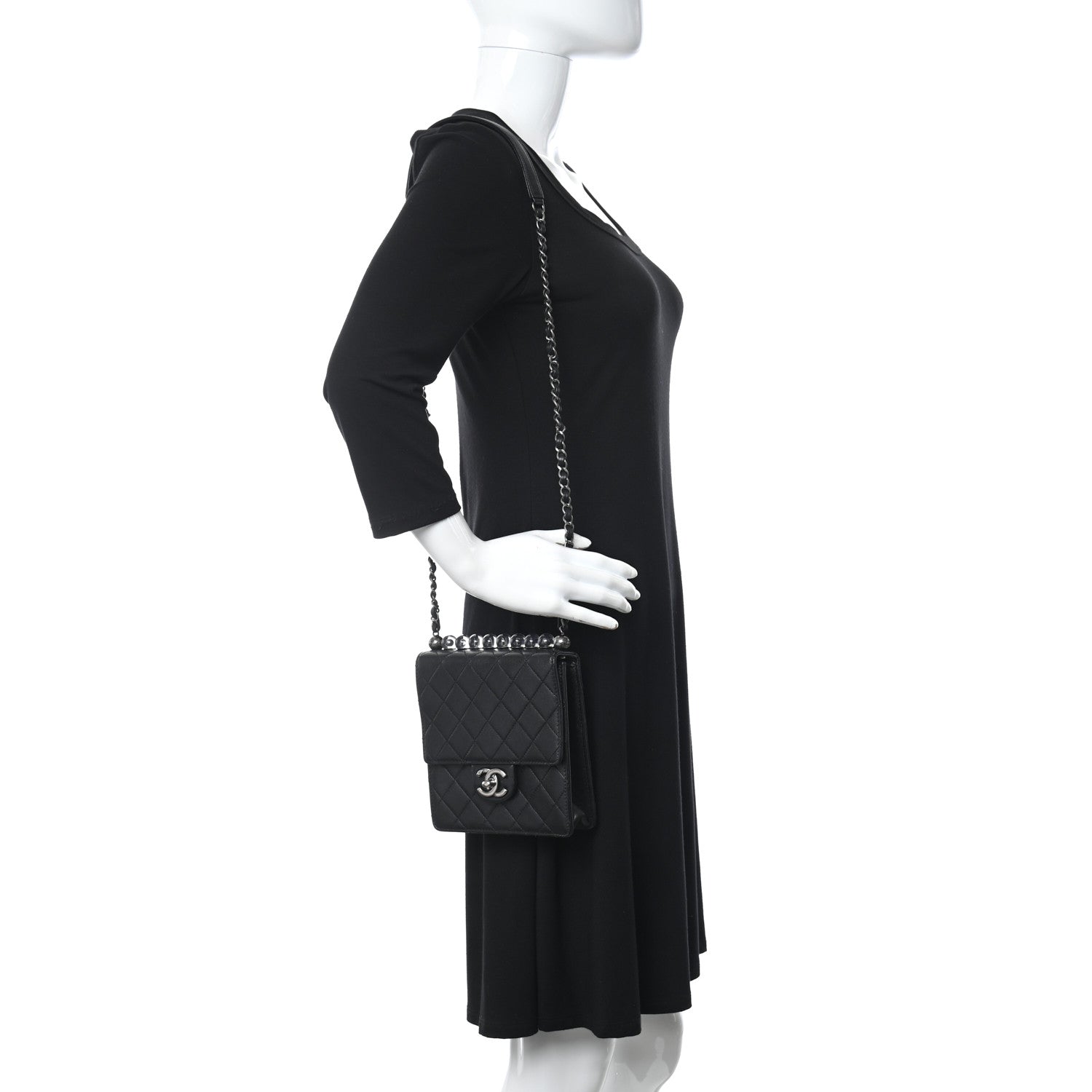 Chanel Goatskin Quilted Acrylic Beads Flap Black 2 of 13