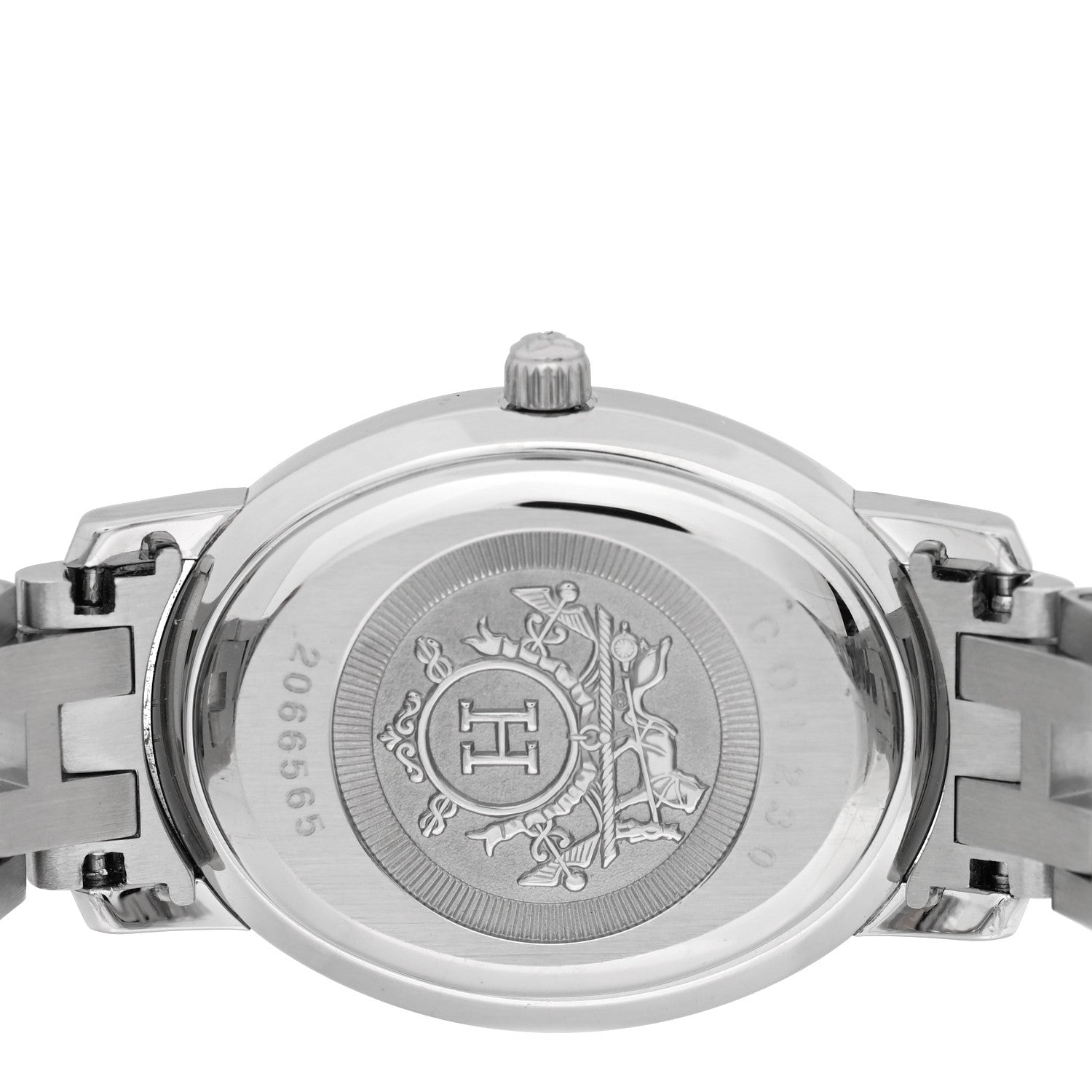 Hermes Stainless Steel Diamond Pink Mother of Pearl 22mm Clipper Oval Quartz Watch 4 of 4